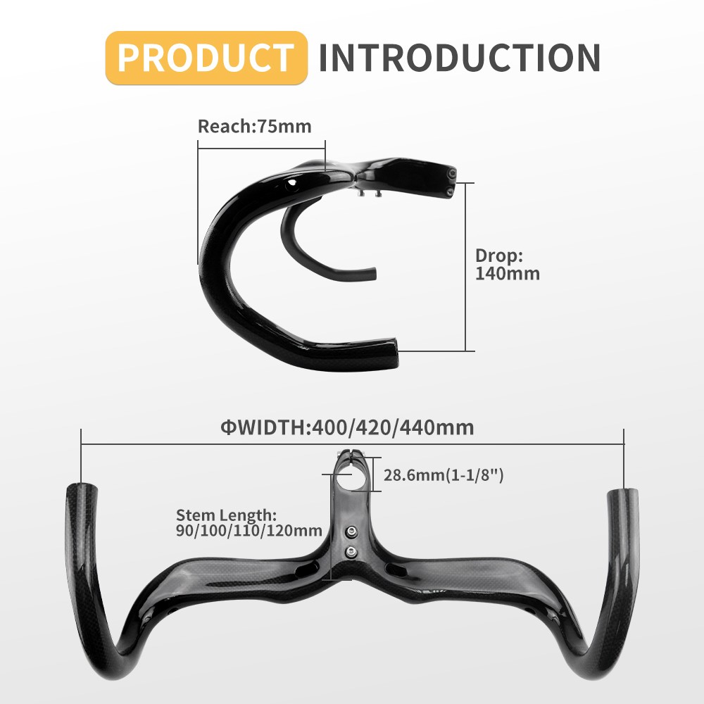 Road Bike Carbon Handlebar Stem Integrated 3K Gloss Bicycle Handlebars