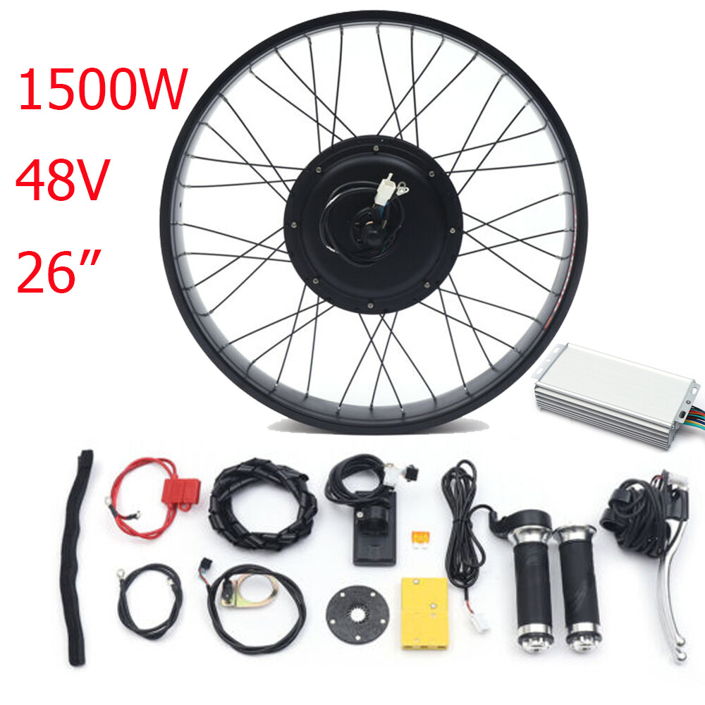 26″ Fat Tire Electric Bicycle Snow Bike Motor Conversion Kit Rear Wheel LCD 48V