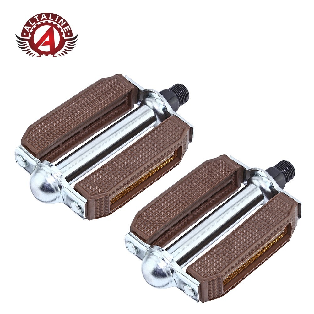ALTALINE CLASSIC BIKE PEDALS CRUISER LOWRIDER CHOPPER, 9/16″ BROWN/CHROME