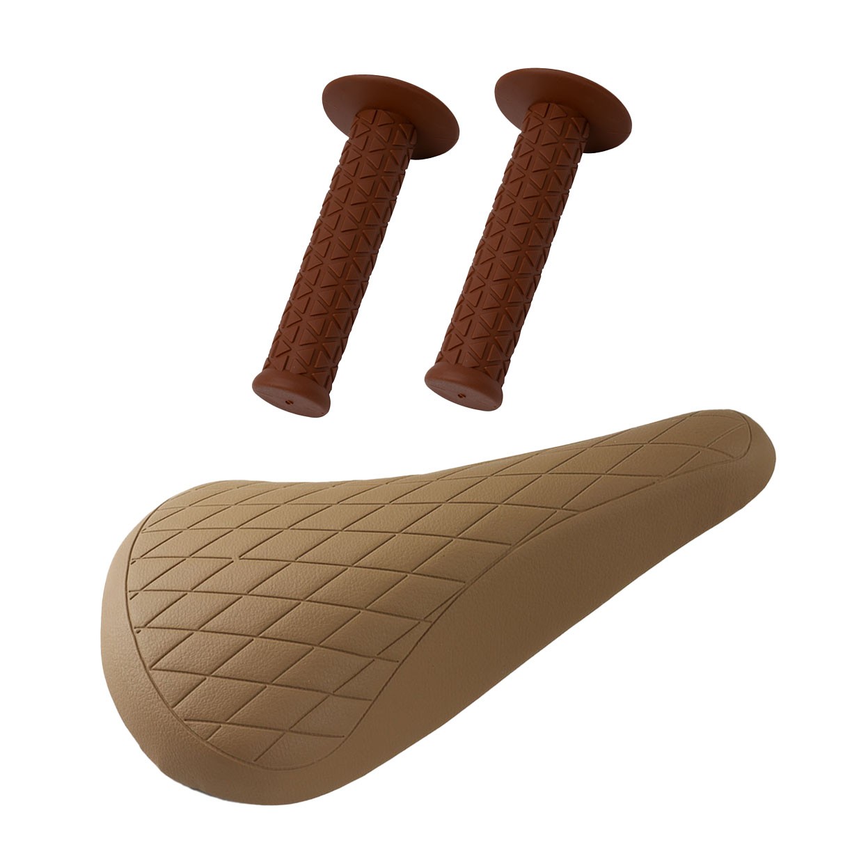 PRO+ Brown Diamond Saddle & Brown Triangle Grips BMX BIKE
