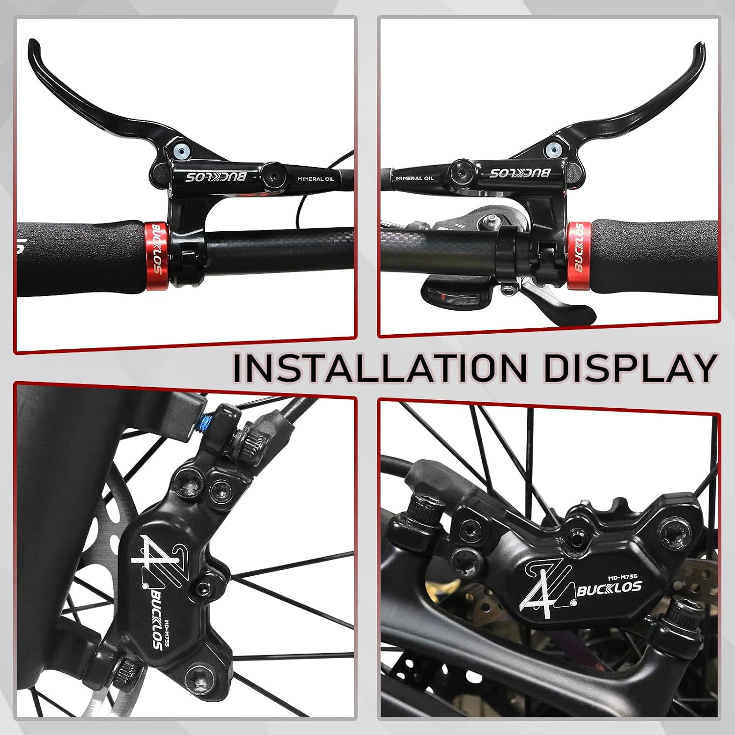 BUCKLOS MTB 4 Pistons Hydraulic Disc Brake Set, Mountain Bike Left Front 850 Mm