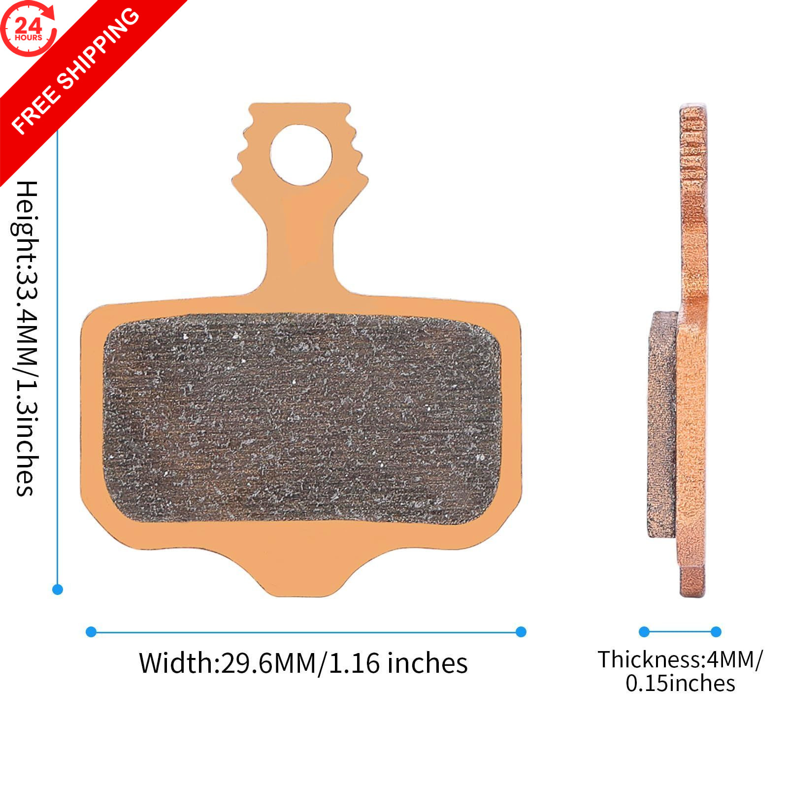 2 Pairs Sintered Metal Ebike Bike 30.6mm long, 35mm wide and 4mm thick, Gold