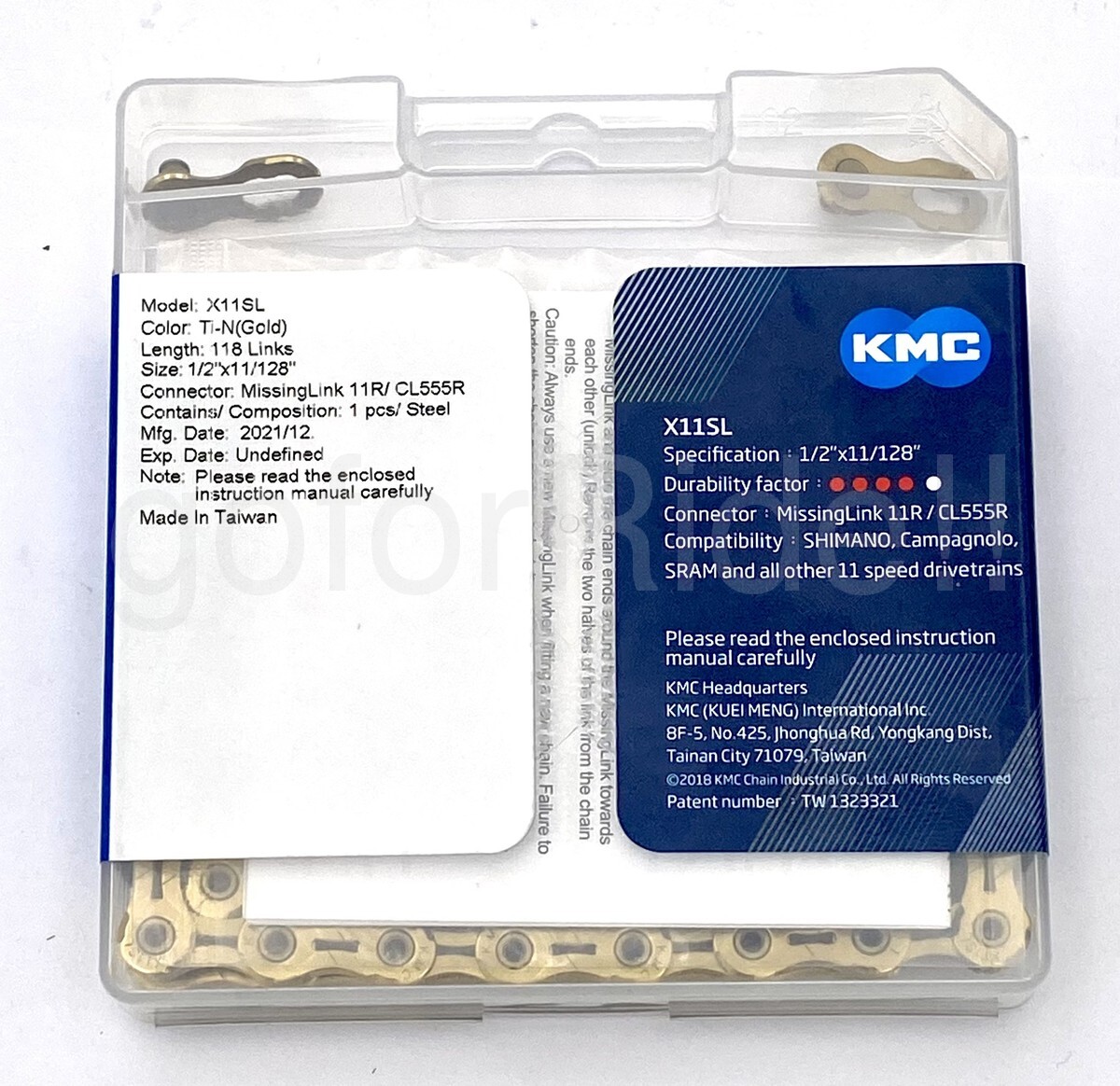 KMC X11SL Ti-N Gold Bike Chain Retail Pack 11 Speed Shimano 118 Links Gold