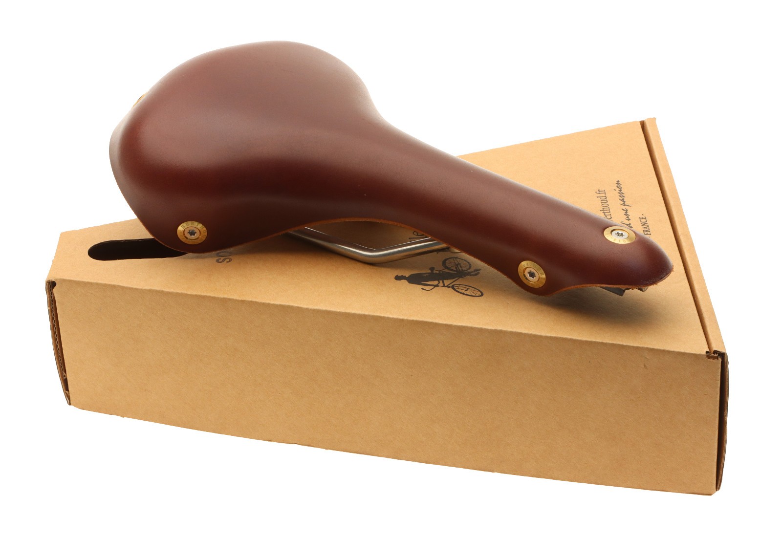 Gilles Berthoud Soulor Saddle Steel Rails Hard Leather Cover Brown NEW NOS NIB