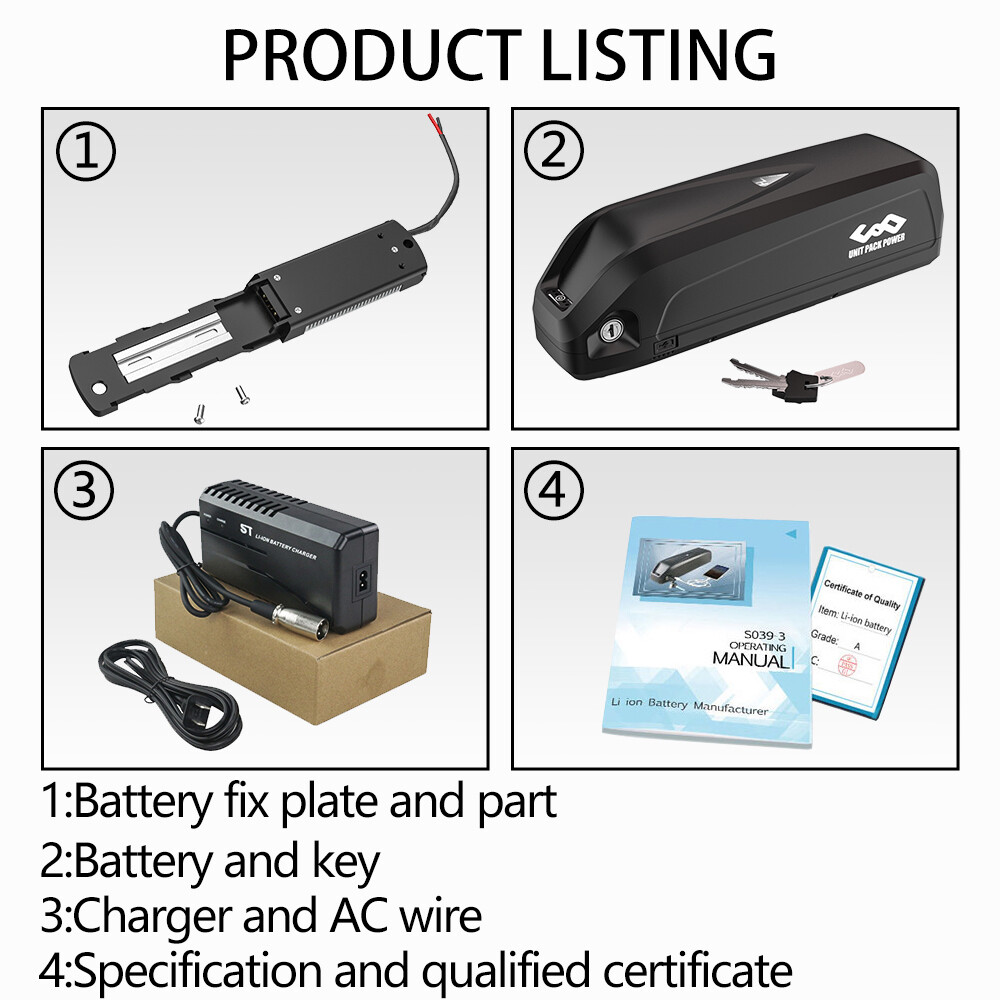 UPP 36V 48V 52V 20Ah 15Ah 13Ah Hailong Ebike Battery Pack for 0-1500W Motor USB