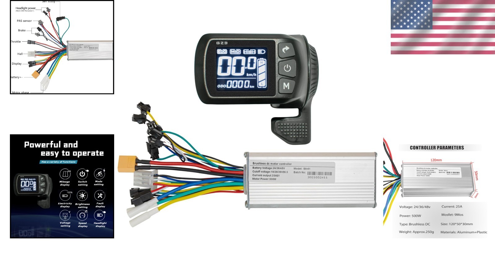 48V Ebike Controller Kit 500W Brushless Motor LCD Display