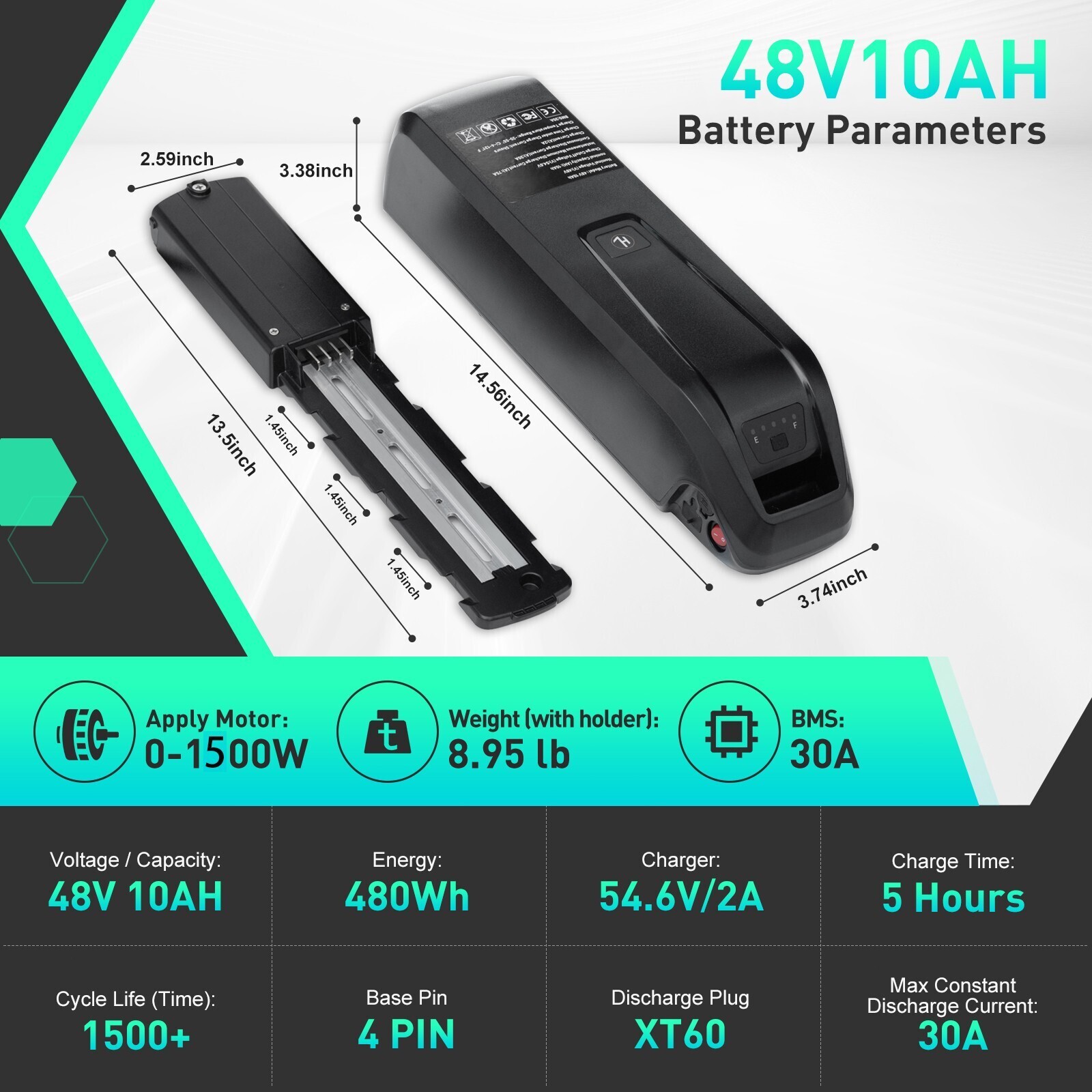 48V 10Ah Lithium li-ion Battery Pack ≤1500W ebike Bicycle EBike Electric Charger