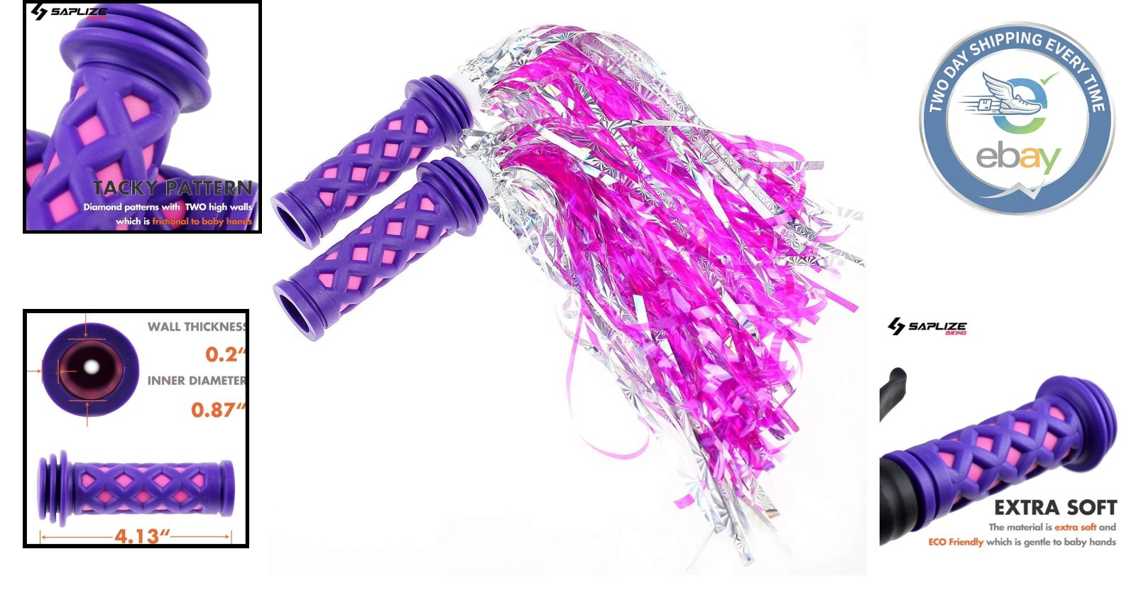 Lightweight Kids Handlebar Grips with Pink Streamers – Eco-Friendly Design