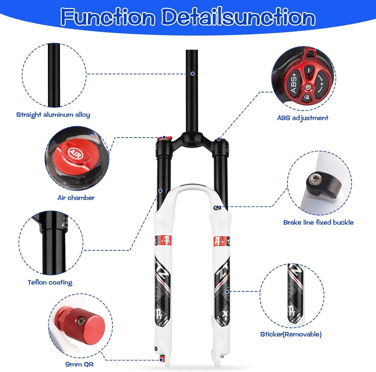 ZTZ MTB Air Suspension Fork Fit for 26/27.5/29 inch Mountain Bike, QR 9mm, XC/AM