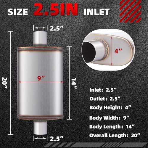 2.5inch Universal Muffler, Performance Chamber 2.5 Inch Center In / Center Out