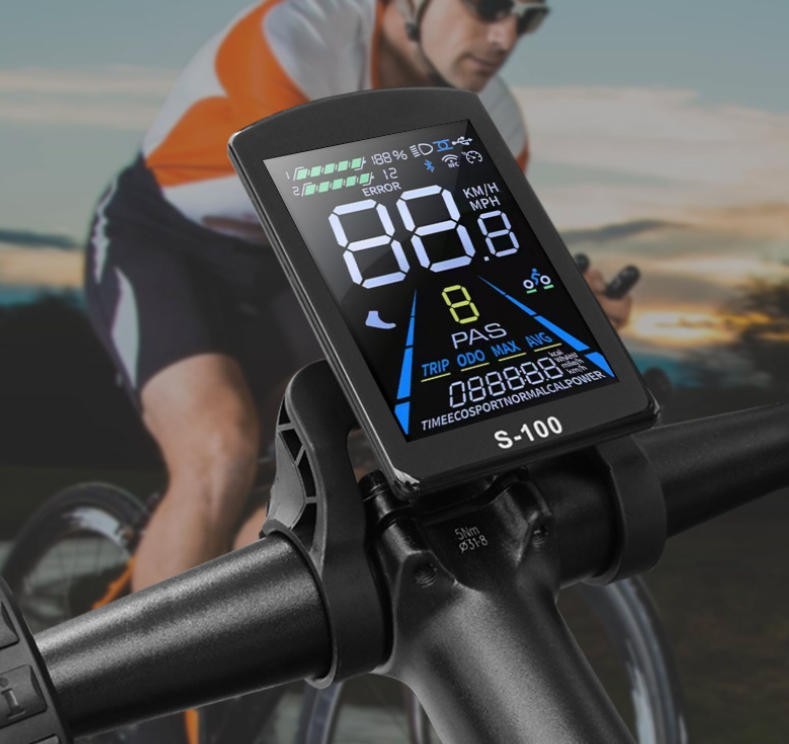 E-Bike Compatible S-100 Smart LCD Color Screen with light wire 5PIN WP plug.
