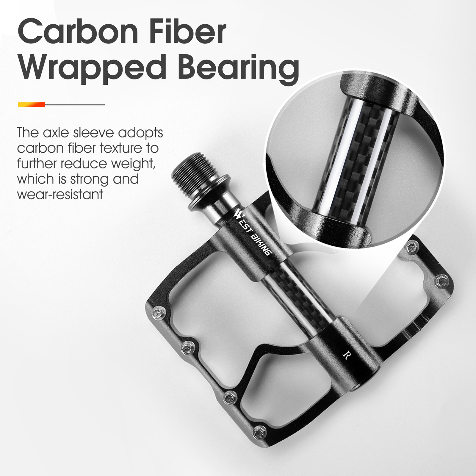 WEST BIKING Bicycle Pedals Road Bike Carbon Fiber 3 Bearings Aluminum Pedals