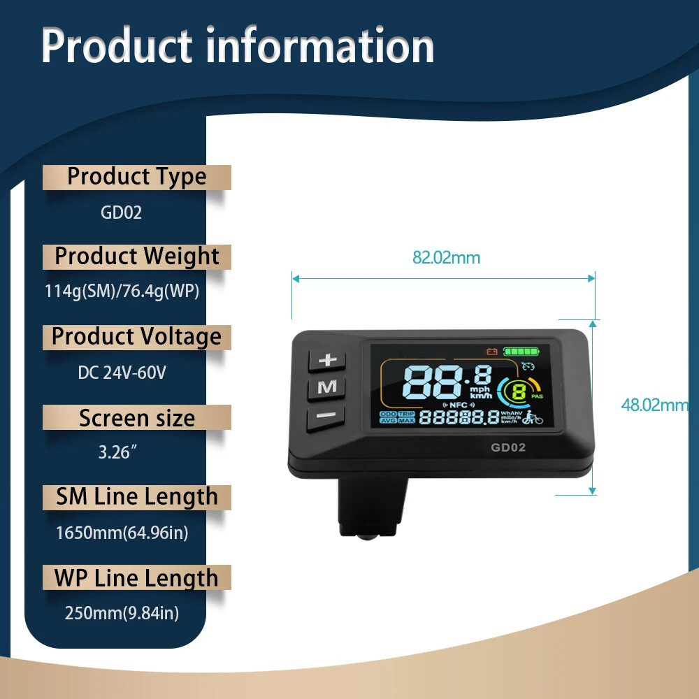 Electric Bike JN Display Control Panel with SM/WP Plug 24-60V 3 Mode Controller