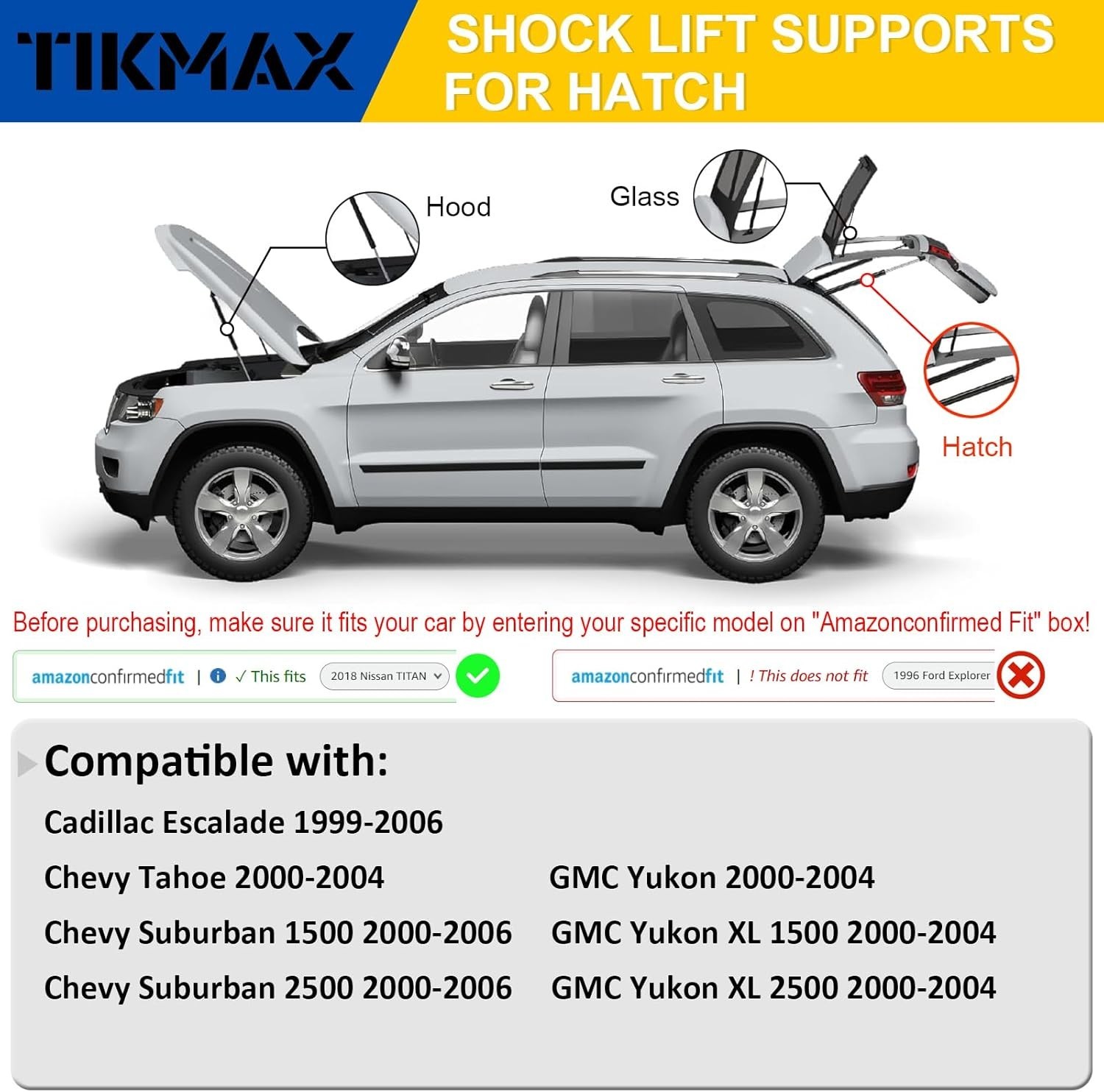 Rear Hatch Liftgate Gas Struts for Chevy Suburban 1500 2500 00-06, Tahoe GMC Yuk