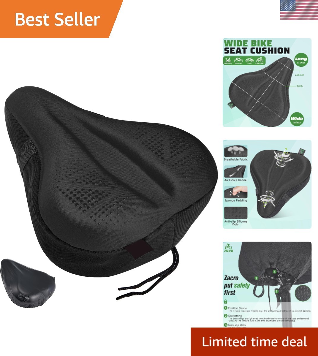 Non-Slip Gel Bicycle Saddle Cover – Breathable & Waterproof Design for Comfort