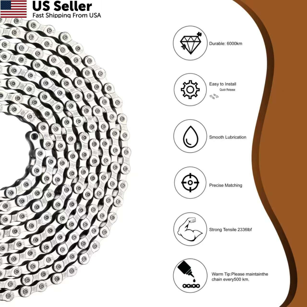 Heavy Duty Ebike Chain 6/7/8 Speed 136 Links, High Speed, Dark Silver