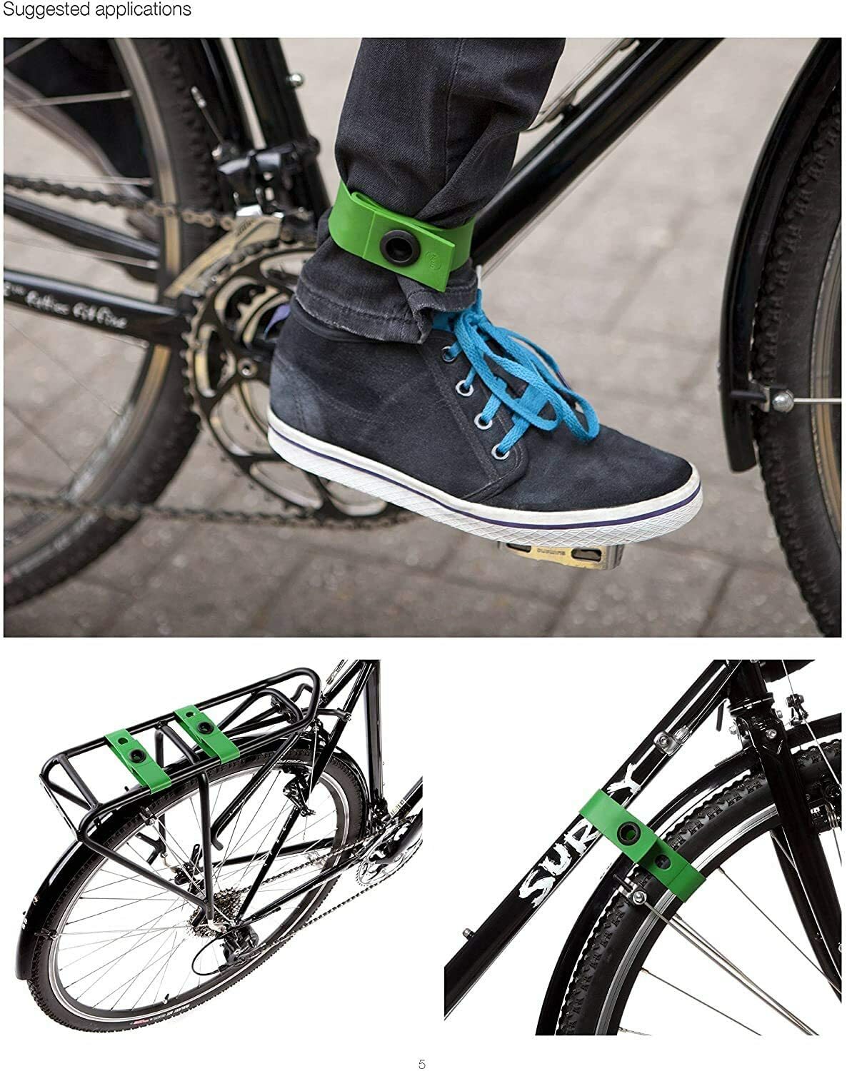 Cycloc Wrap Stylish Versatile Rubber Ankle / Bike Strap Multiple Colors 2-PK