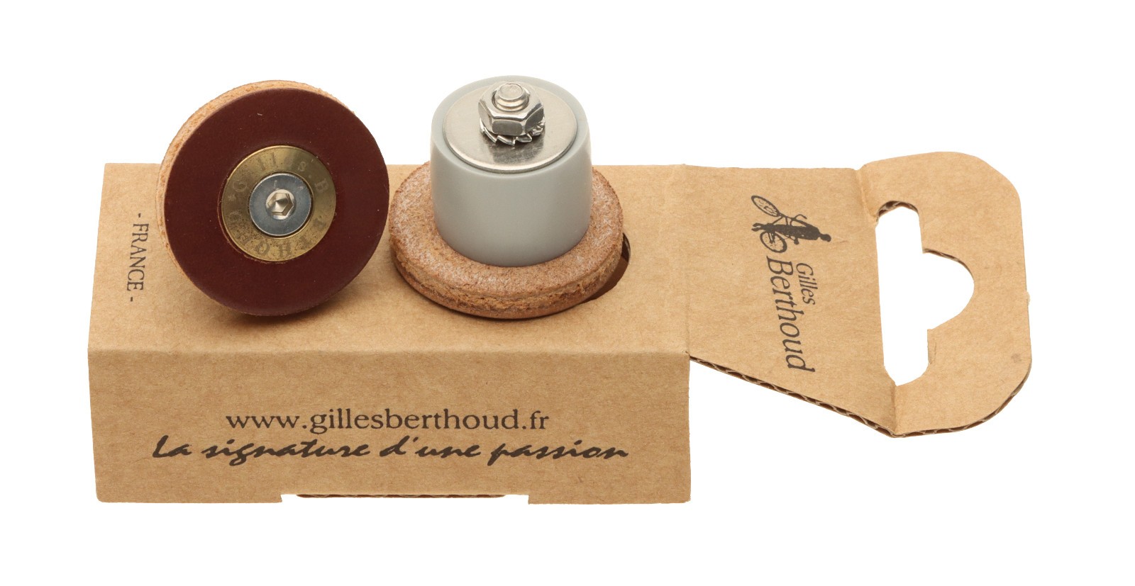 Gilles Berthoud MTB Handlebar End Plugs PAIR Brown Leather NEW NOS NIB