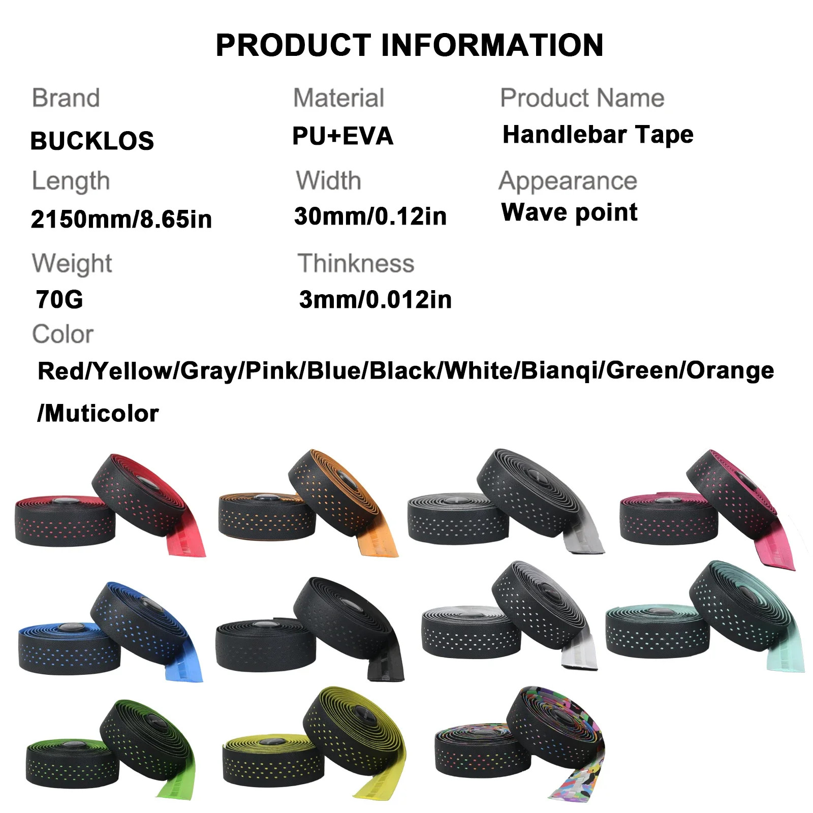 Road Bike Handlebar Tape PU EVA Shockproof Bicycle Bar Wrap with Plugs 2PCS Set