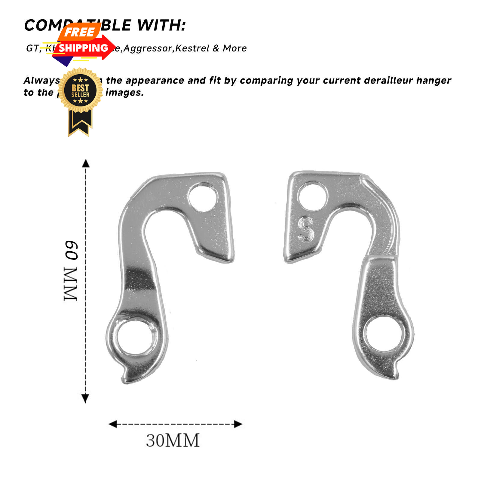 2-Pack Derailleur Hanger for GT, KHS, One Size, Silver