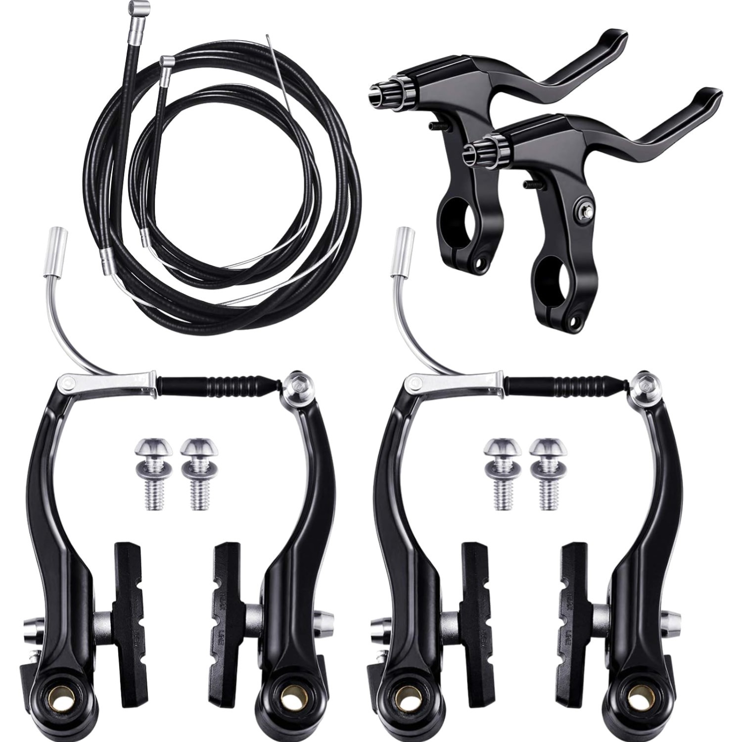 Bike Brake Set Aluminum Black Front Rear Cables Levers for MTB Hybrid