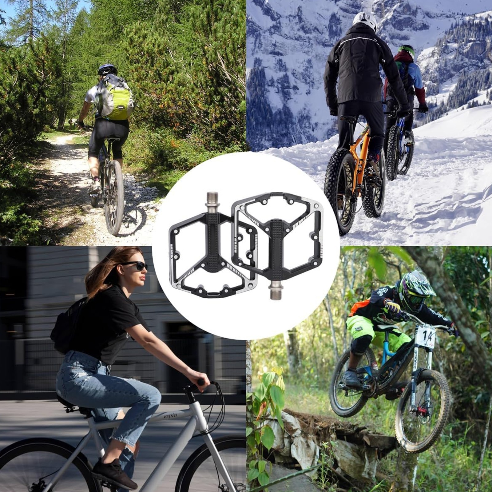 2 Pcs 4″ Bike Pedals MTB Road Bicycle Aluminum Alloy Non-Slip Sealed Bearing