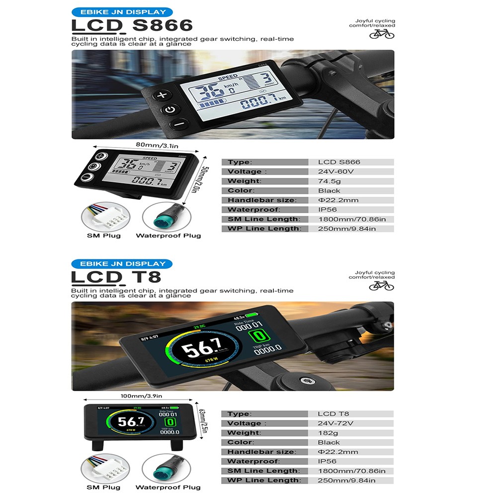 Ebike Display S866 S900 GD01 UKC1 UKC3 – SM/WP Plug LCD SUK