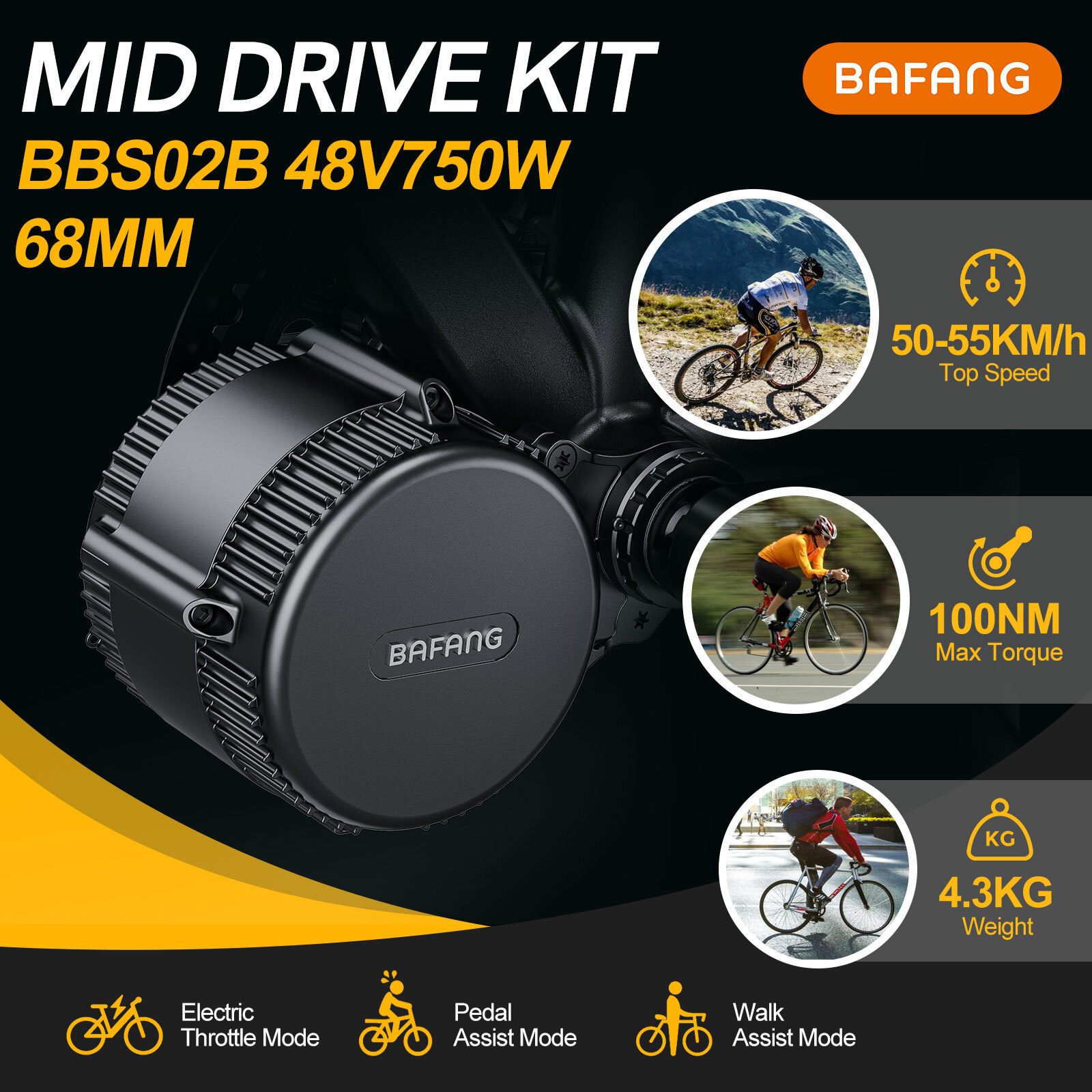Bafang Mid Drive 750W Electric Bicycle BBS02B 48V 500W BBS02B Conversion Kits
