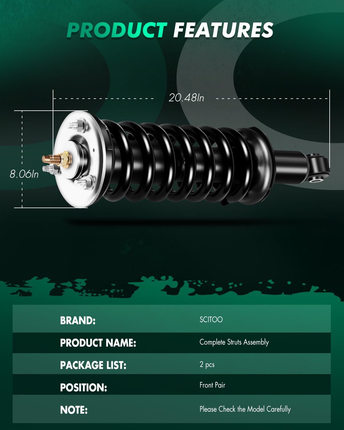 Scitoo 2Pcs Front Pair Complete Strut Shock Assembly Fit 2005-2012 For Nissan