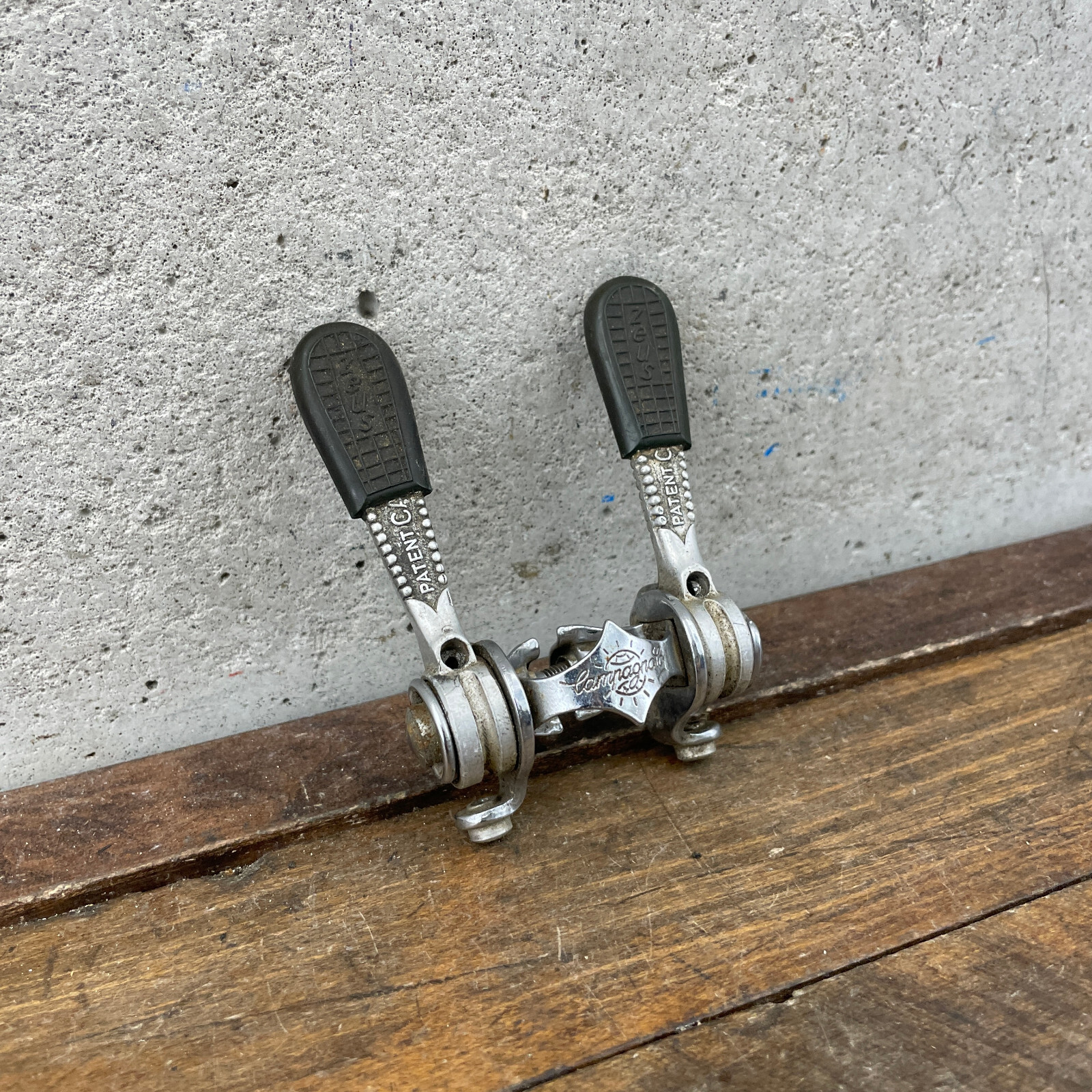 Vintage Campagnolo Record Down Tube Shifter Set Zeus Covers Shift Lever Clamp