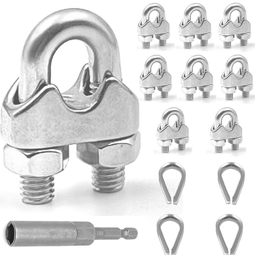 Pcs M5 Wire Rope Clamps Cable Clamps 4 Pcs 3/16″ Wire Rope Thimble 8 M5 – 3/16”