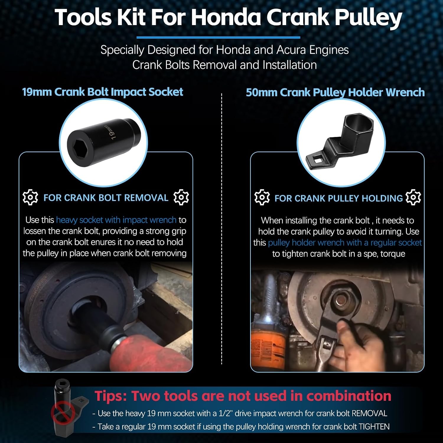 Honda Crank Pulley Tool 19mm Harmonic Balancer Socket 50mm Crankshaft Crank