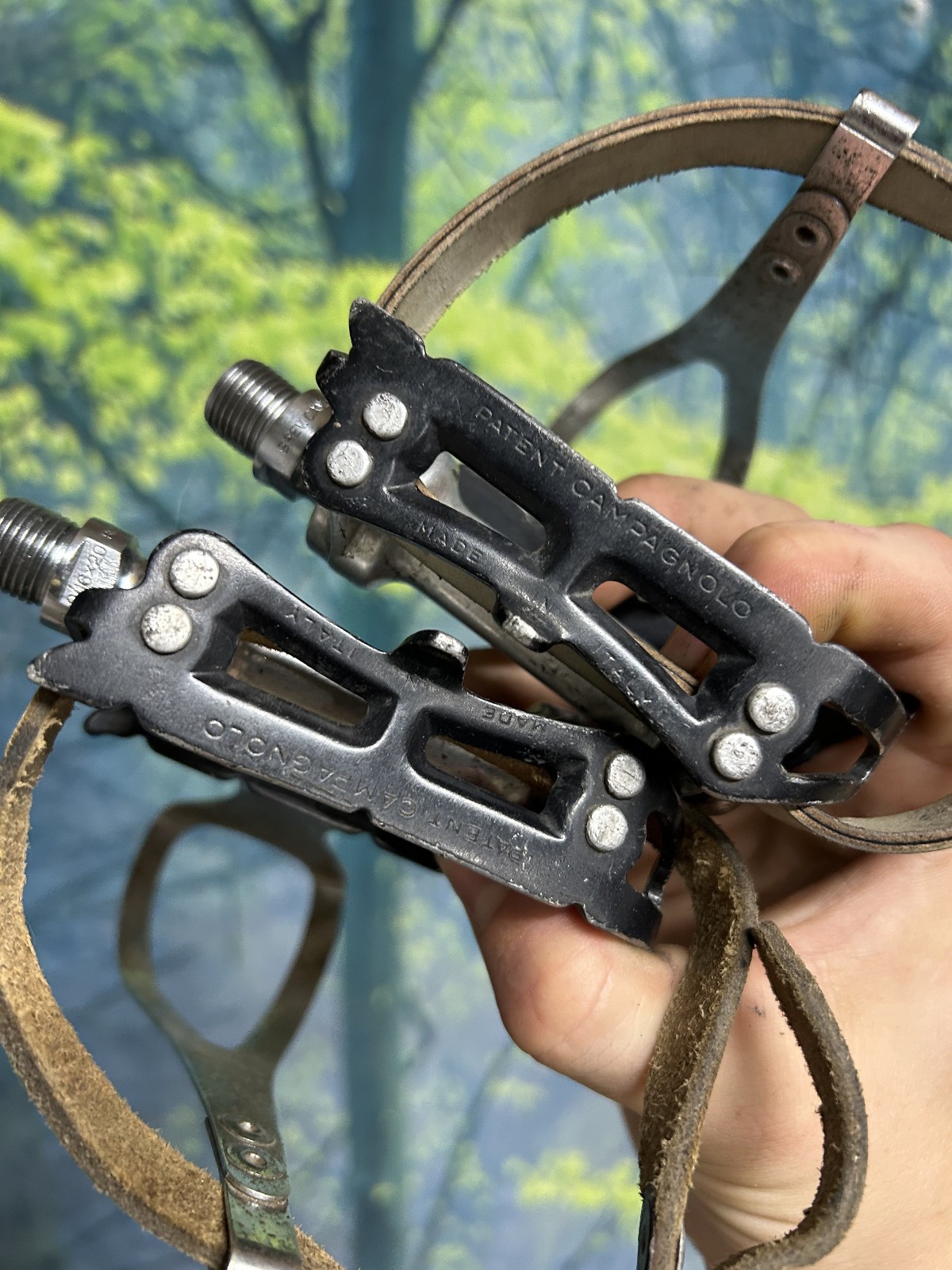 Vintage Campagnolo Record Strada Superleggi Pedals 9/16 x 20 w Toe Clips, Straps