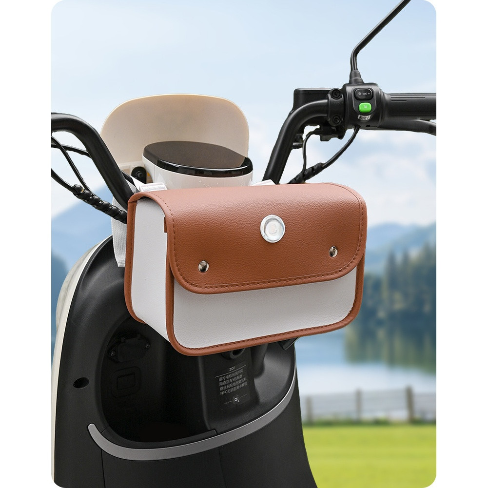Waterproof Bike Handlebar Pouch 9.65 x 4.33 x 6.69 in Leather Design for E-Bike