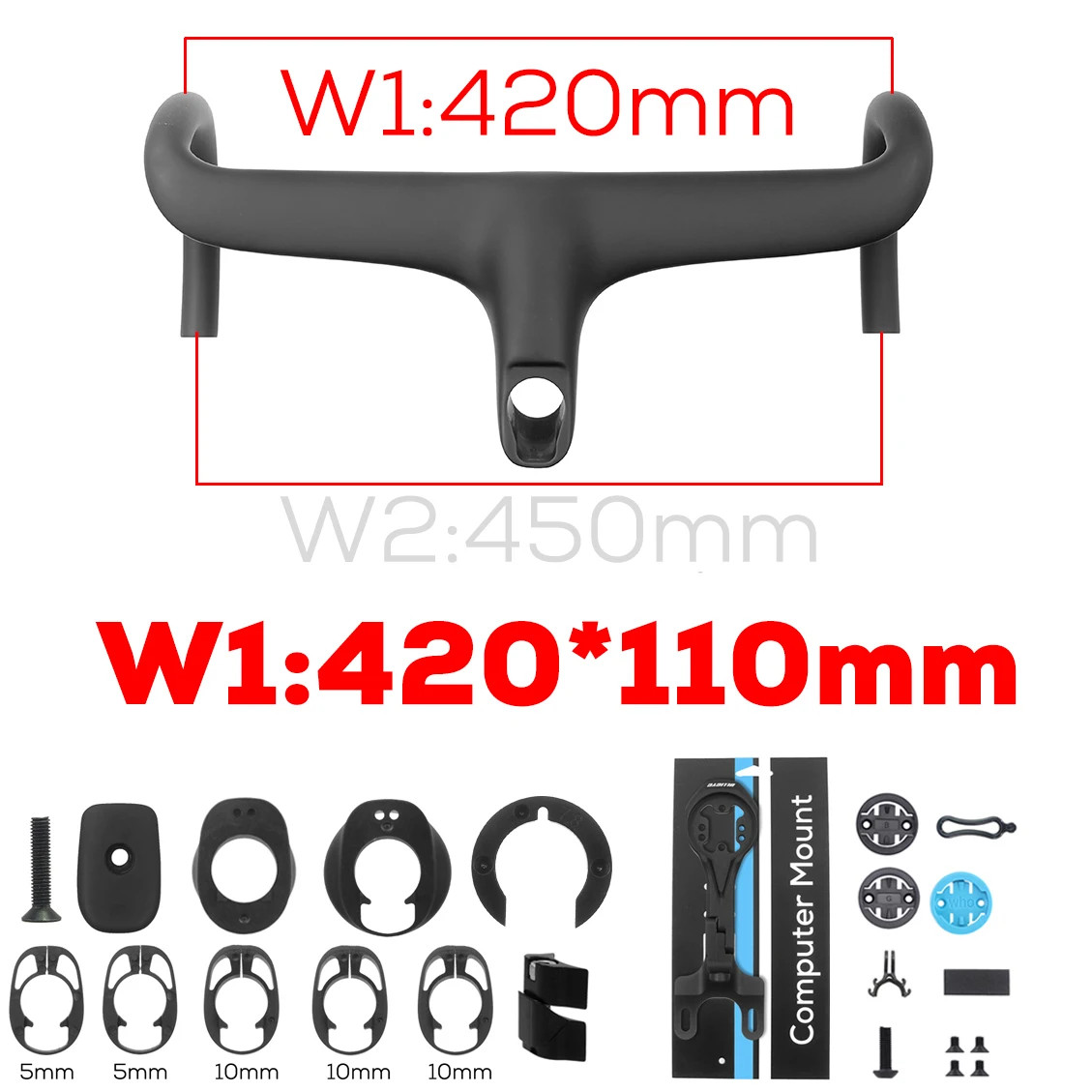 Road Bike Carbon Fiber Integrated Handlebar Cockpit for 360mm with Mount Spacers