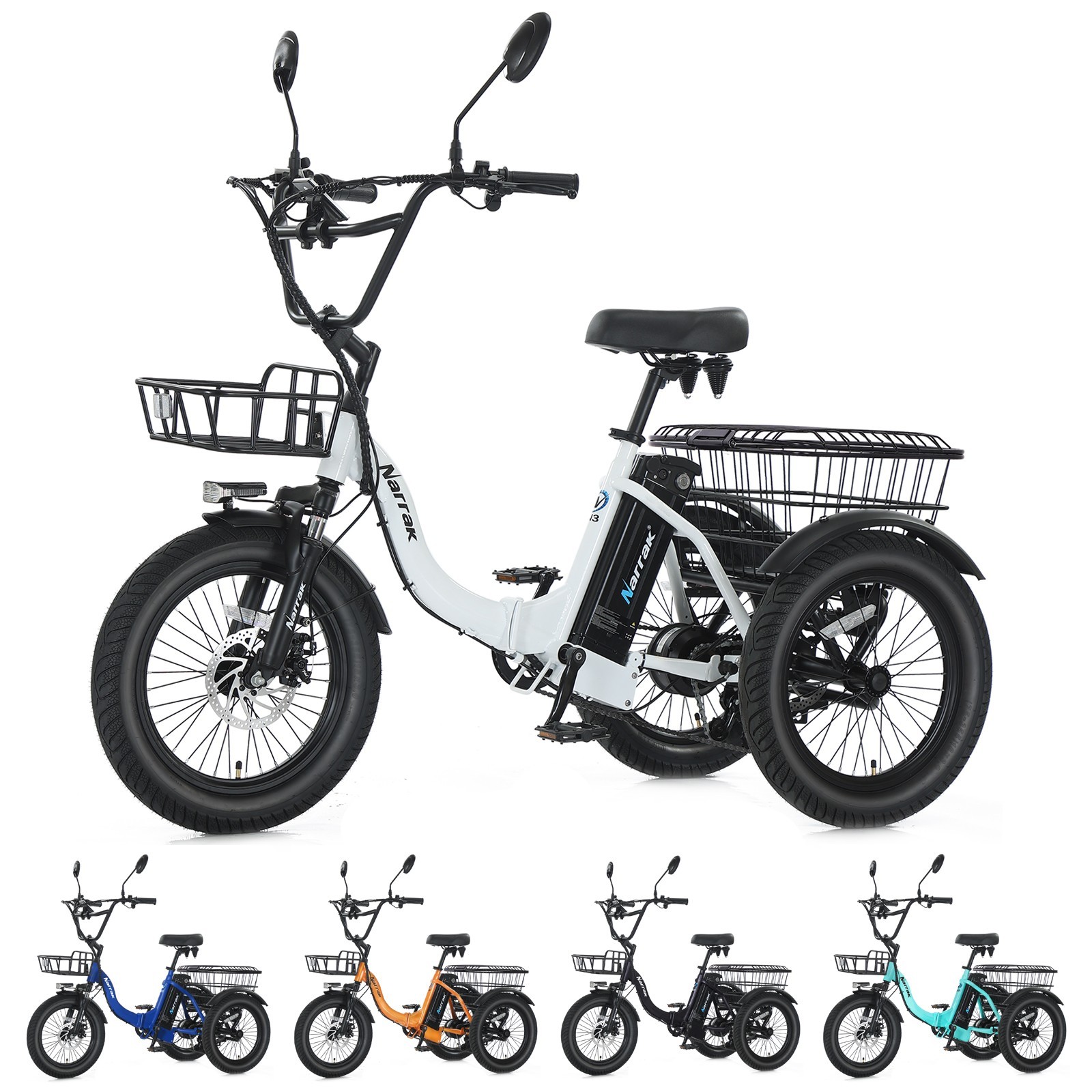 Narrak Fat Tire Folding Electric Trike Peak 700W 468WH Removable Battery