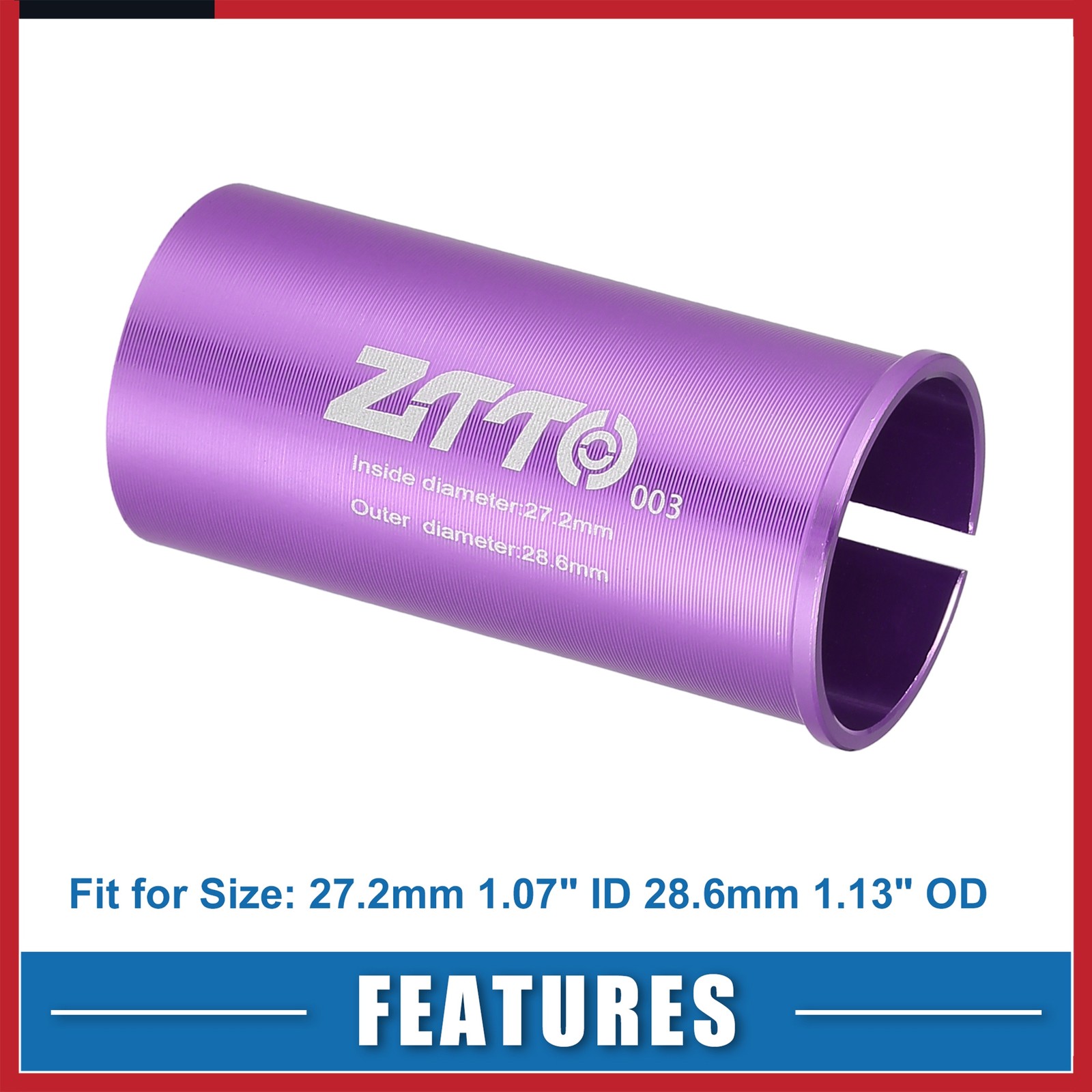 27.2mm 1.07″ ID 28.6mm 1.13″ OD Seat Post Adapter fit for Bicycle Durable Purple
