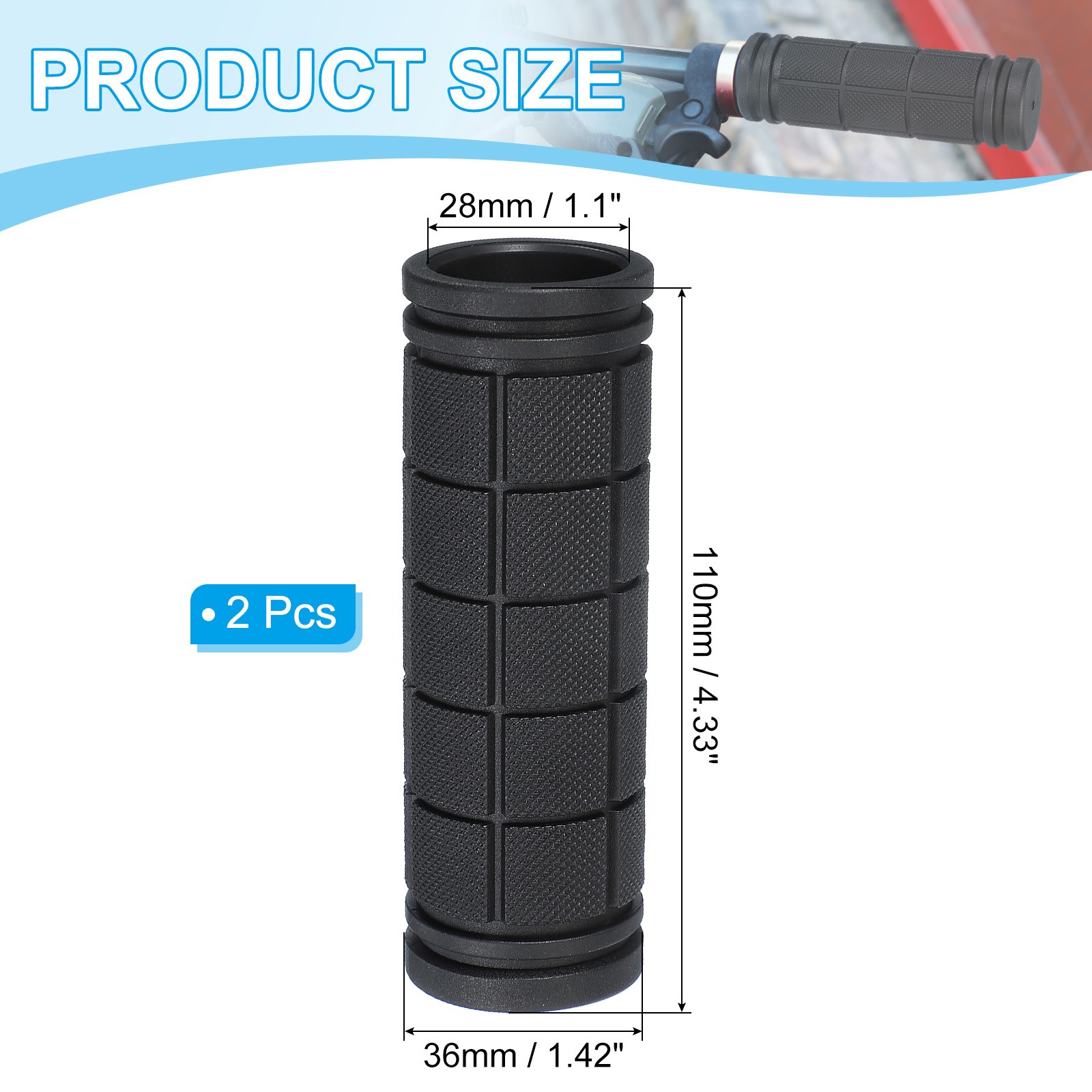 2Pcs 4.33″x1.1″ Non-Slip Bike Handlebar Grips Black