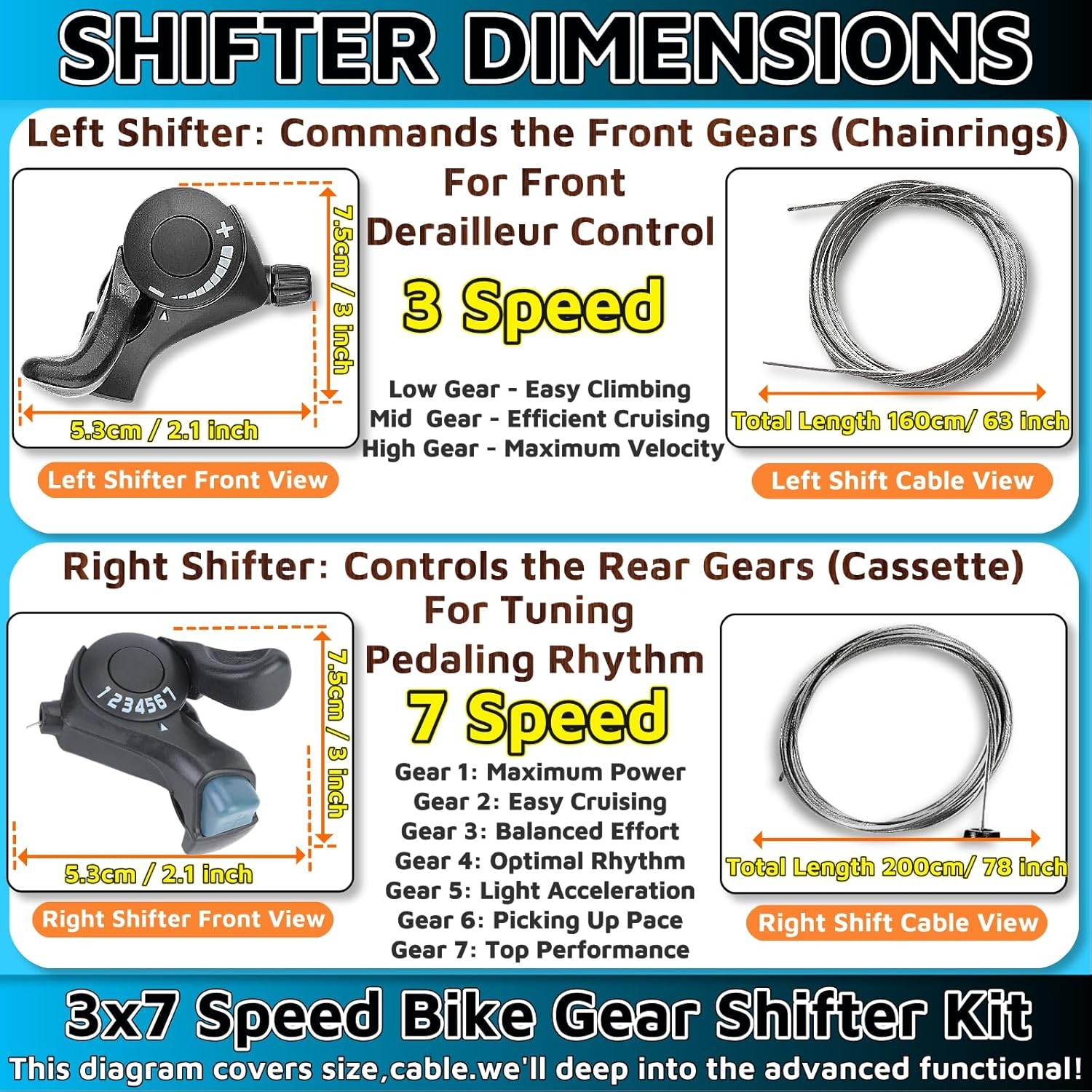 7 Speed Thumb Shifter Set Pair 3×7 RX21 TX-30 Lever Index Gear Shifter