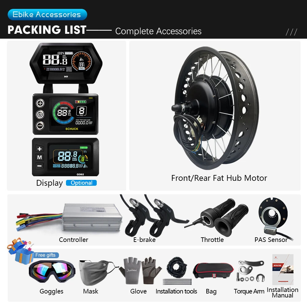 48V 500W 1000W 1500W 3000W 20 26inch Hub Motor for Snow E-bike Conversion Kit