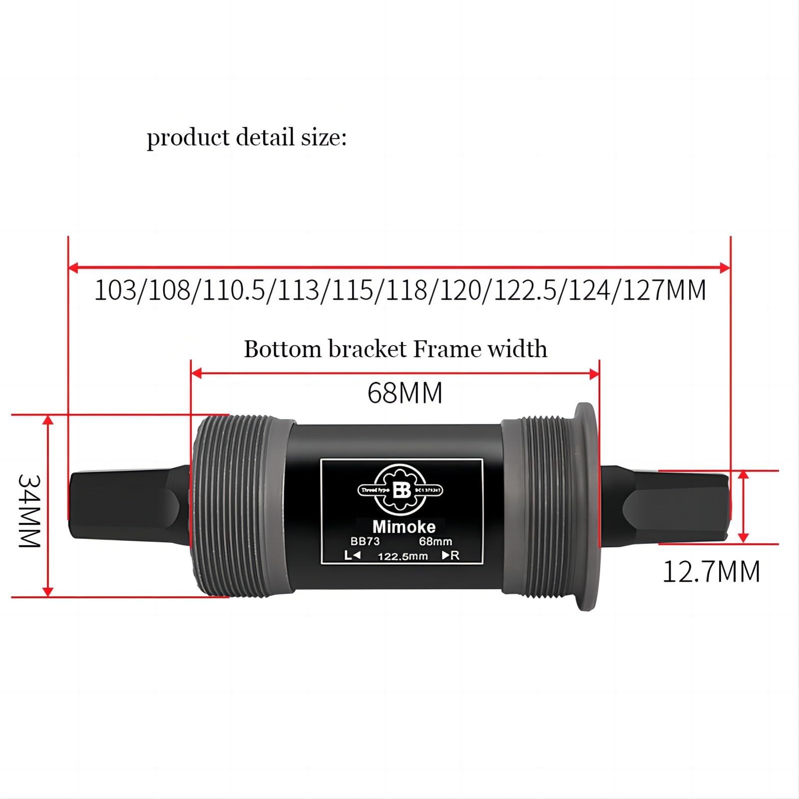 Square Tapered Bottom Bracket BSA Innenlager Bearing 68mm x 113mm 116mm 118mm…