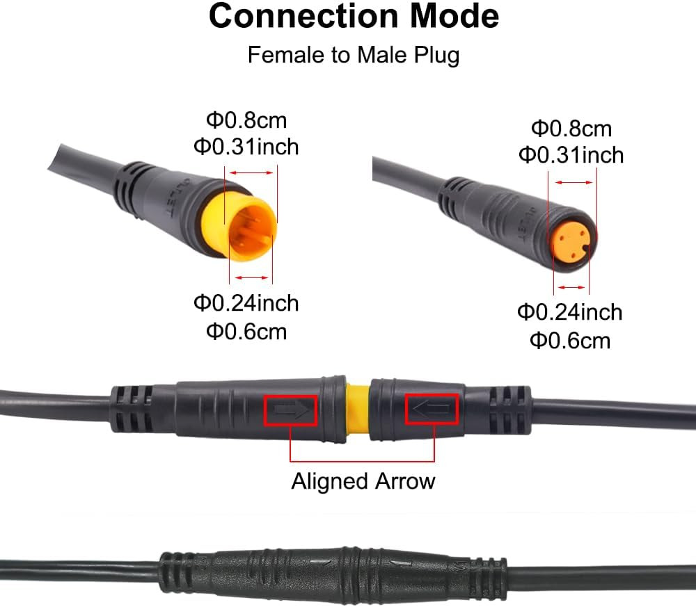 Ebike Extension Cable for Electric Bike Gear Sensor, Waterproof Connector 2Pin/3