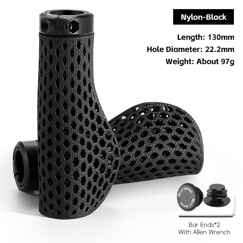 WEST BIKING MTB Bike 3D Printed Grips Ergonomic Bicycle Grips with Bar End Plugs