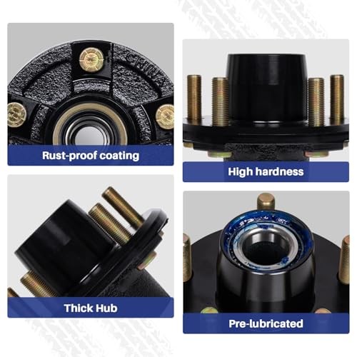2 Sets Pre-Iubricated Trailer Hub Kits 5 on 4.5» for 3500 lbs Axles 1 BLACK