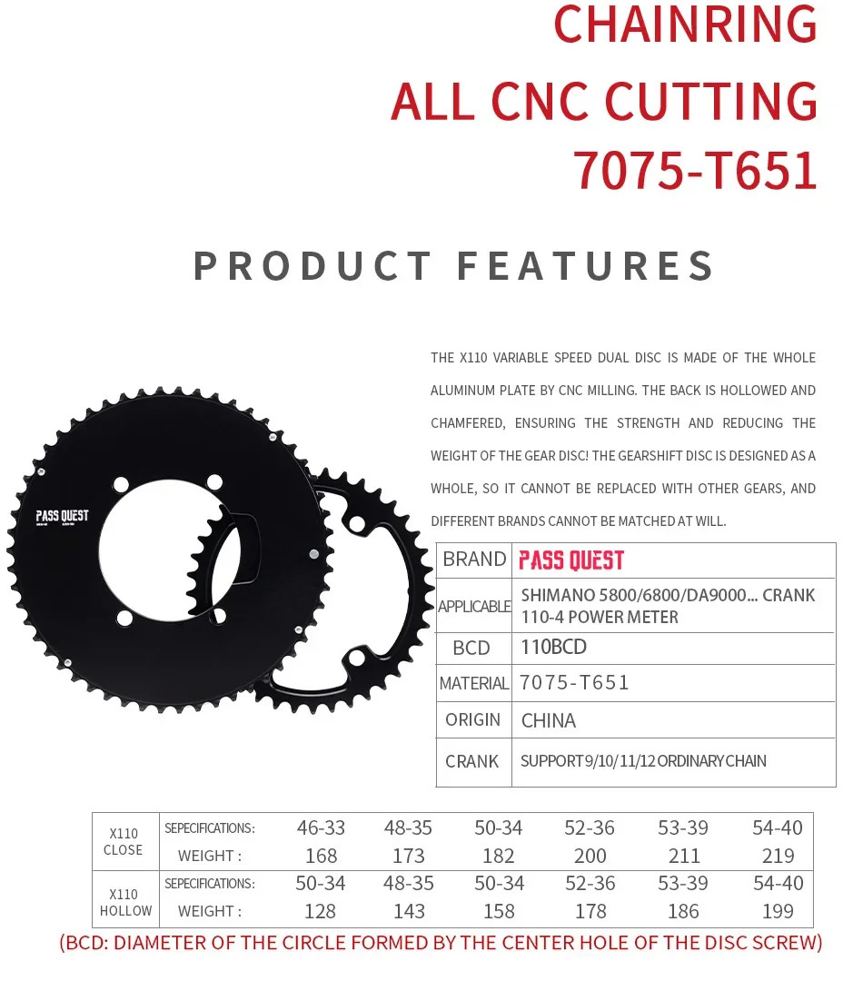 110 Bcd Chainring for Road Bike Chain Ring 48/35T 50/34T 52/36T 53/39T 54/40T