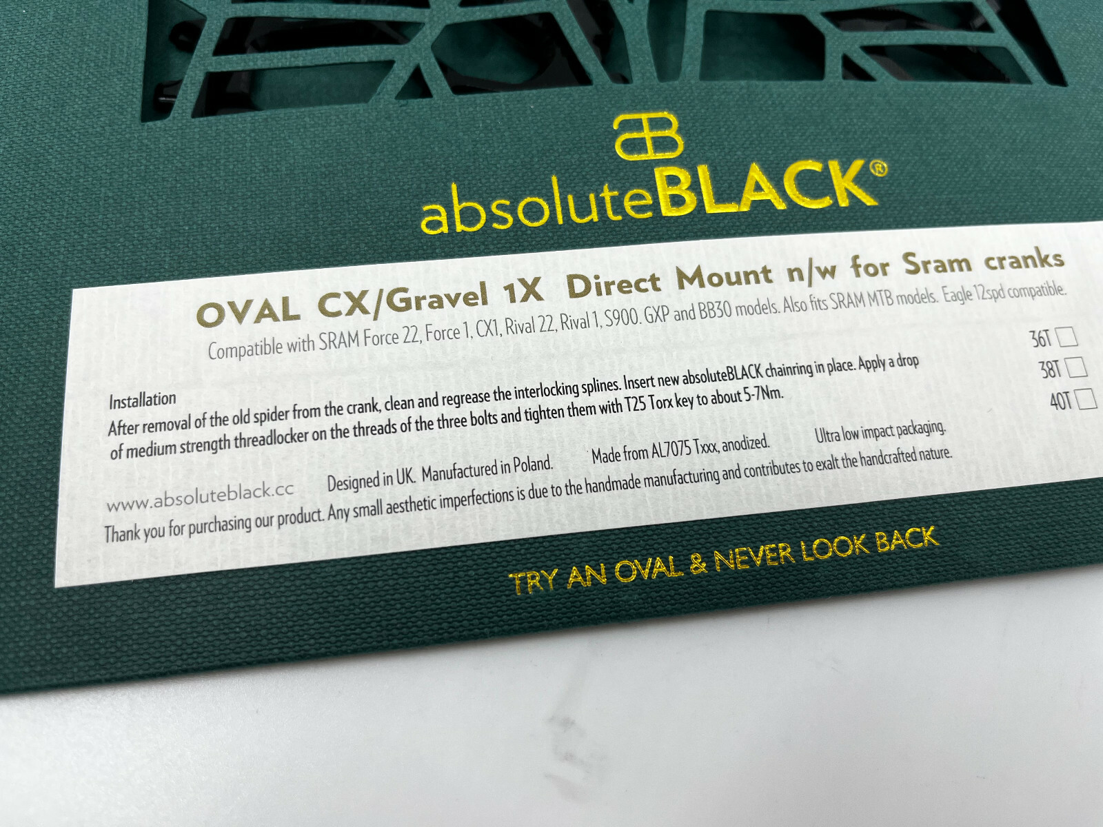 AbsoluteBlack Oval CX/Gravel 1x Direct Mount Chainring For Sram Cranks (Black)