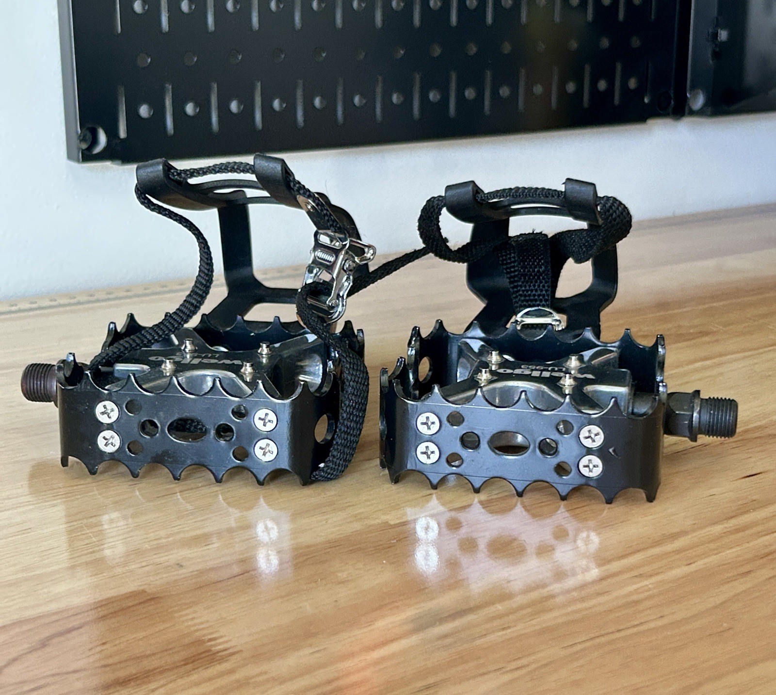 Vintage Wellgo BMX Bike Pedals LU-953 Trap Black & Silver Old School & Toe Clips