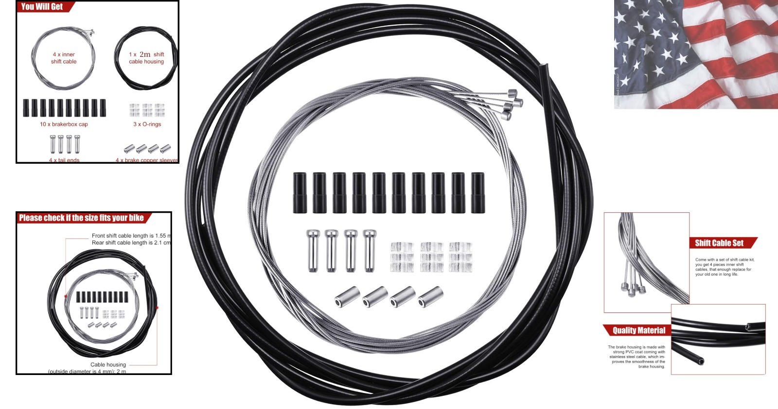 4 Pack Bike Gear Cable for Bicycles Universal Mountain Bicycle Shift Cable Ki…