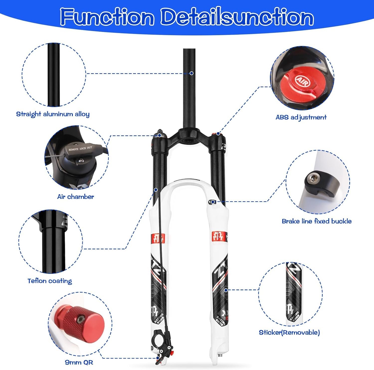 ZTZ MTB Air Suspension Fork Fit for 26/27.5/29 inch Mountain Bike, QR 9mm, XC/AM