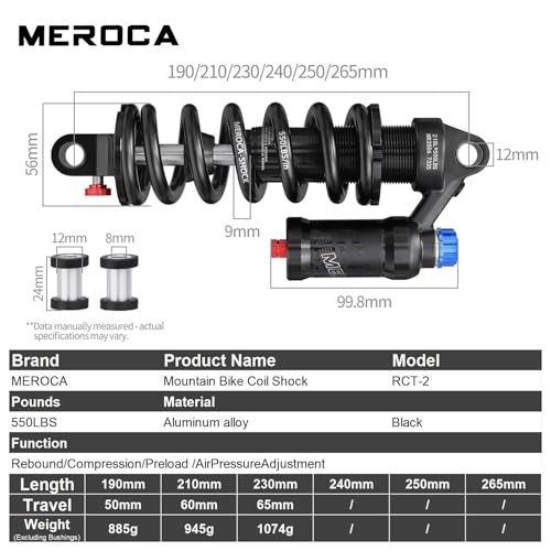 Adjustable Air Spring Coil Over Shock Absorber for Mountain 250mm*550lbs